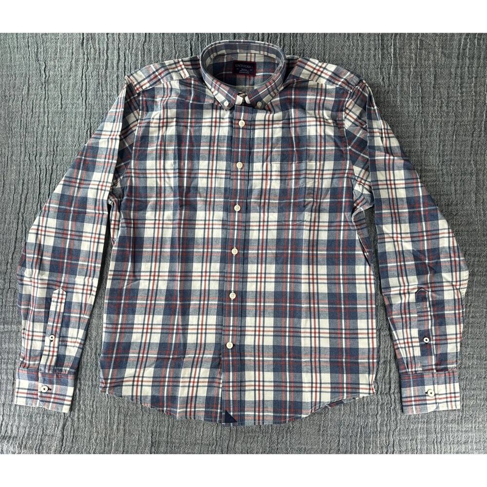 UNTUCKit Men's Plelades XX-Large XXL Long Sleeve Blue‎ Red Plaid Button Down